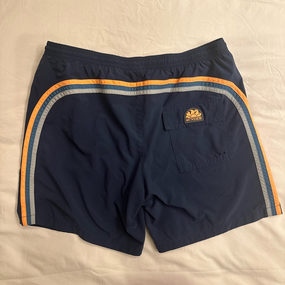Sundek Navy Swim Shorts with Stripes